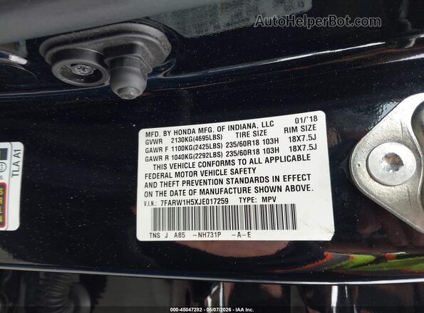 7FARW1H5XJE017259 2018 HONDA CR-V Черный Вид подкапотного пространства