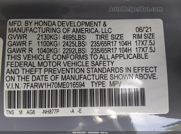 7FARW1H70ME016594 2021 HONDA CR-V Blue Вид підкапотного простору