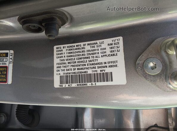 7FARW1H82JE004483 2018 HONDA CR-V Silver Շարժիչի բաժամունքի տեսք