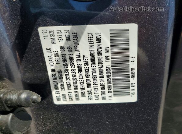 7FARW1H85ME000531 2021 HONDA CR-V Gray Вид наклейки з VIN-кодом