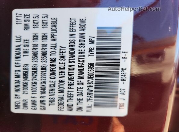 7FARW1H87JE006956 2018 HONDA CR-V Maroon 