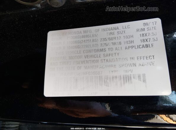 7FARW1H89HE038687 2017 HONDA CR-V Black 