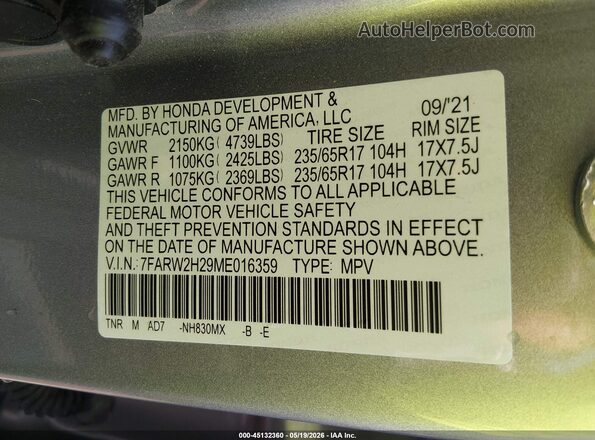 7FARW2H29ME016359 2021 HONDA CR-V Серебряный 