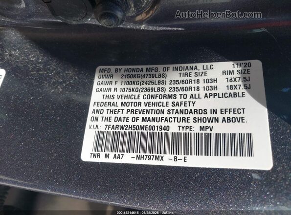 7FARW2H50ME001940 2021 HONDA CR-V Dark Blue Vista del compartimento del motor
