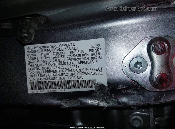 7FARW2H51NE015556 2022 HONDA CR-V Silver Vista del compartimento del motor