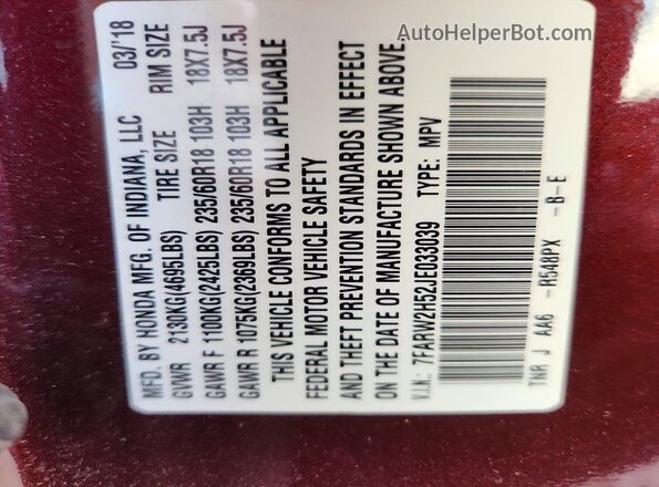 7FARW2H52JE033039 2018 HONDA CR-V Burgundy 