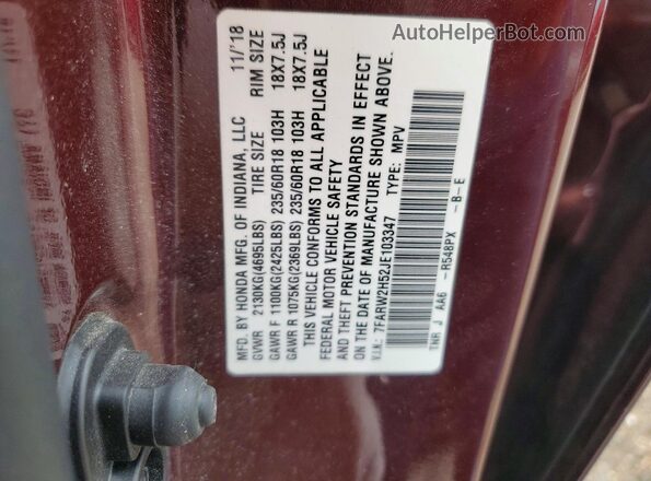 7FARW2H52JE103347 2018 HONDA CR-V Burgundy Панорамний вид салону 360°