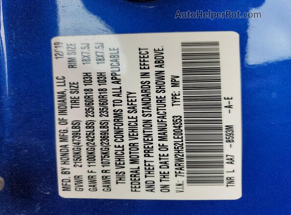 7FARW2H52LE004353 2020 HONDA CR-V Blue 