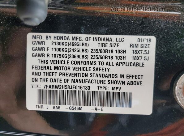 7FARW2H58JE016133 2018 HONDA CR-V Green VIN կոդի պիտակի տեսք