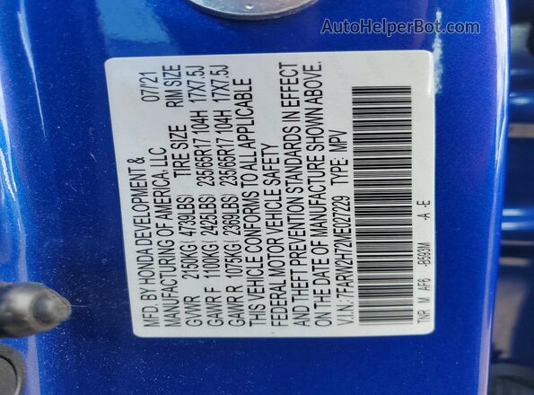 7FARW2H72ME027229 2021 HONDA CR-V Синий Вид наклейки с VIN-кодом