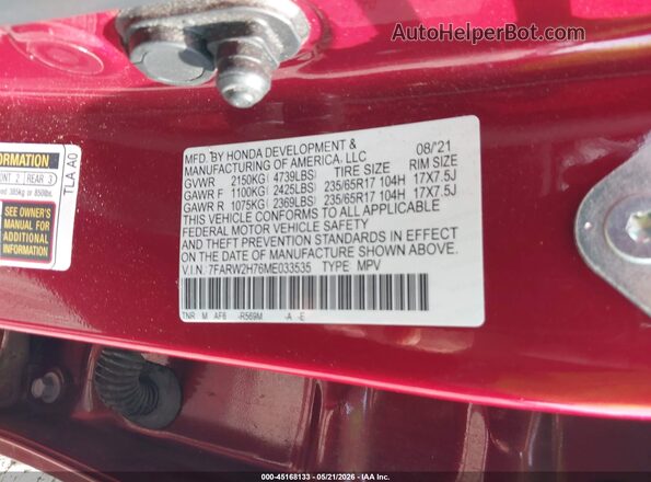 7FARW2H76ME033535 2021 HONDA CR-V Red Widok komory silnika