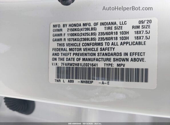 7FARW2H81LE021641 2020 HONDA CR-V White 