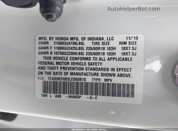 7FARW2H83LE000810 2020 HONDA CR-V White 