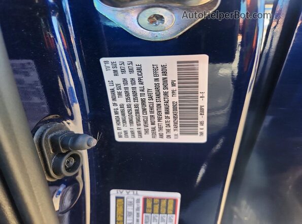 7FARW2H85KE000922 2019 HONDA CR-V Blue VIN კოდის სტიკერის ხედი