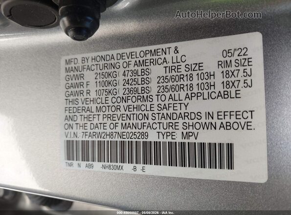 7FARW2H87NE025289 2022 HONDA CR-V Silver 