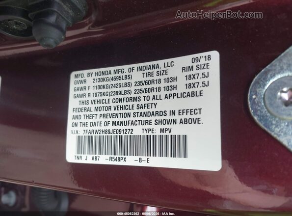 7FARW2H89JE091272 2018 HONDA CR-V Red 