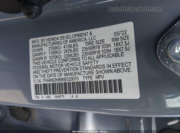 7FARW2H89NE029070 2022 HONDA CR-V Light Blue Engine compartment view