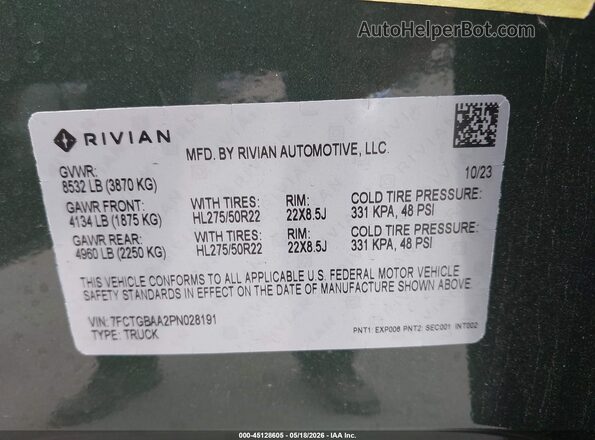 7FCTGBAA2PN028191 2023 RIVIAN R1T Green Widok komory silnika