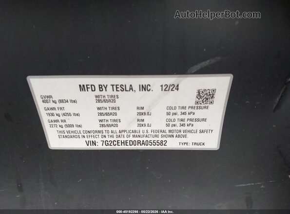 7G2CEHED0RA055582 2024 TESLA CYBERTRUCK Gray Vista del compartimento del motor