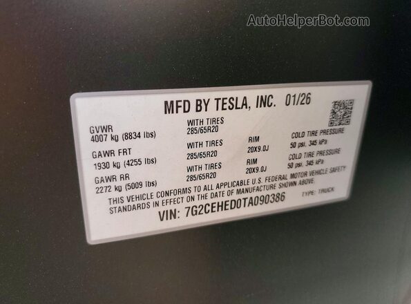 7G2CEHED0TA090386 2026 TESLA CYBERTRUCK Silver Widok komory silnika