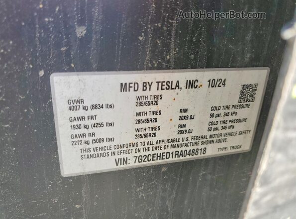 7G2CEHED1RA048818 2024 TESLA CYBERTRUCK Green Vista interior de 360 grados