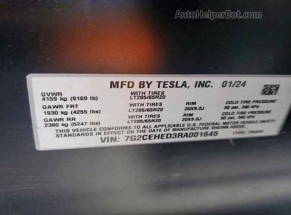 7G2CEHED3RA001645 2024 TESLA CYBERTRUCK Black Engine compartment view