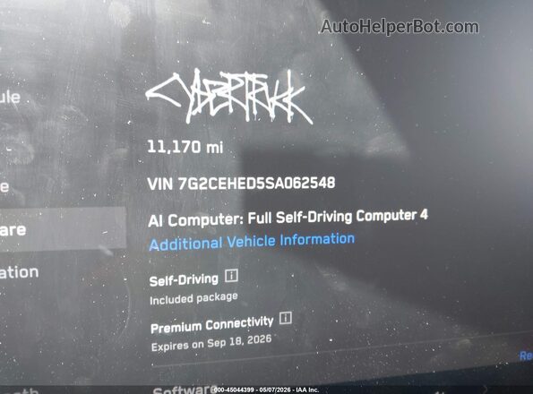7G2CEHED5SA062548 2025 TESLA CYBERTRUCK Silver 