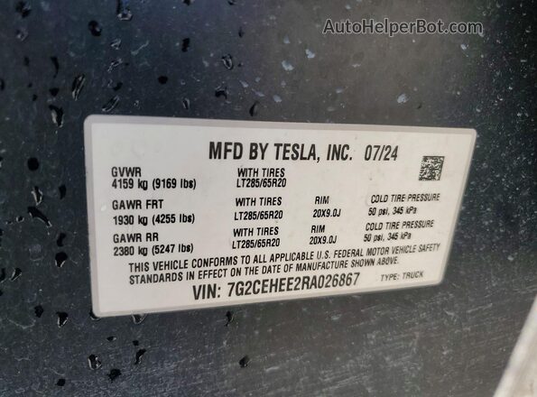 7G2CEHEE2RA026867 2024 TESLA CYBERTRUCK Двухцветный Вид наклейки с VIN-кодом