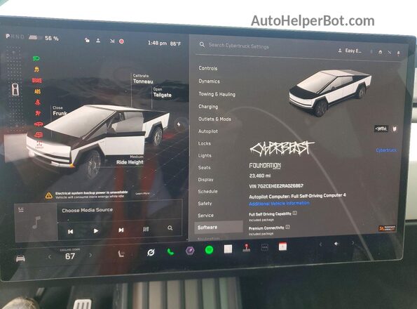 7G2CEHEE2RA026867 2024 TESLA CYBERTRUCK Двухцветный Вид щитка приборов