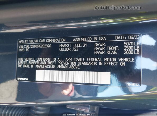 7JRL12TMXRG282920 2024 VOLVO S60 Blue Vista del compartimento del motor