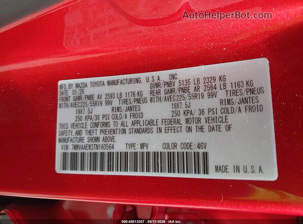 7MMVAAEW3TN160564 2026 MAZDA CX-50 HYBRID Red Engine compartment view