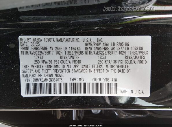 7MMVABAM4SN387075 2025 MAZDA CX-5 Черный 