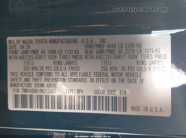 7MMVABBM1RN215983 2024 MAZDA CX-5 Black Вид підкапотного простору