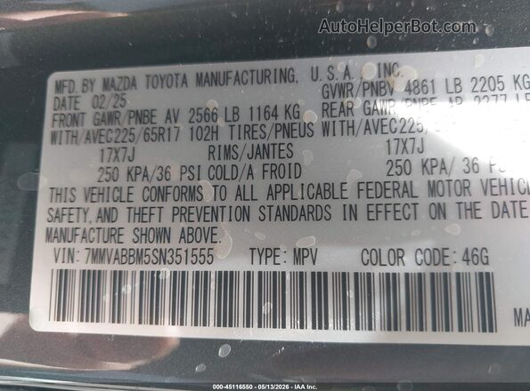 7MMVABBM5SN351555 2025 MAZDA CX-5 Gray Vista del compartimento del motor