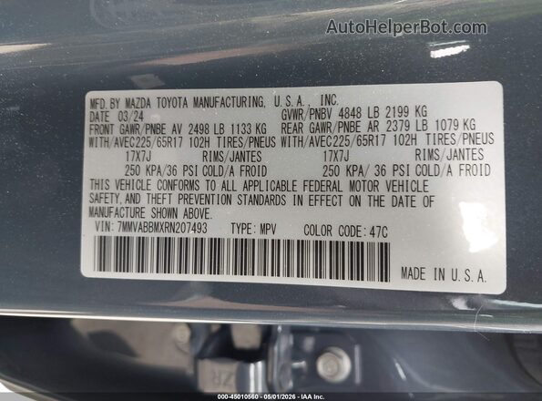 7MMVABBMXRN207493 2024 MAZDA CX-5 Blue Widok komory silnika