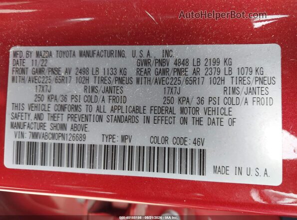 7MMVABCM0PN126689 2023 MAZDA CX-5 Красный Вид подкапотного пространства