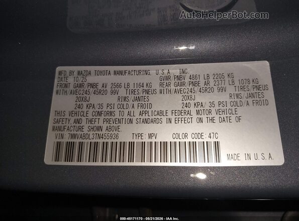 7MMVABDL3TN455936 2026 MAZDA CX-5 Gray Вид підкапотного простору