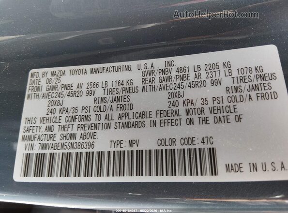 7MMVABEM5SN386396 2025 MAZDA CX-5 Gray Շարժիչի բաժամունքի տեսք