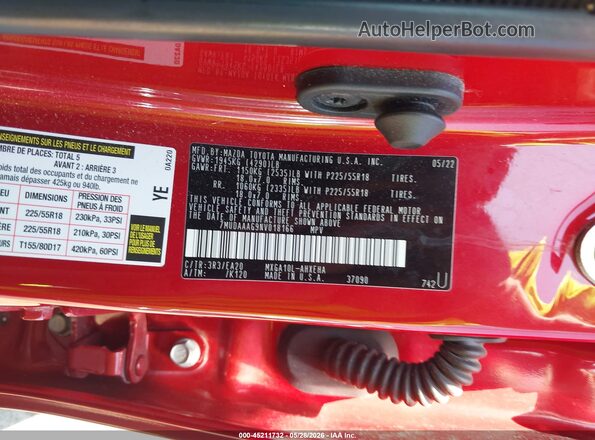 7MUDAAAG9NV018166 2022 TOYOTA COROLLA CROSS Red Vista del compartimento del motor