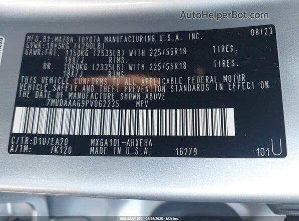 7MUDAAAG9PV062235 2023 TOYOTA COROLLA CROSS Silver Շարժիչի բաժամունքի տեսք