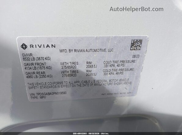 7PDSGABA0PN019590 2023 RIVIAN R1S Gray Vista del compartimento del motor