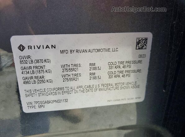 7PDSGABA2PN021132 2023 RIVIAN R1S Gray 