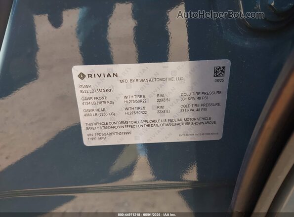7PDSGABP9TN079995 2026 RIVIAN R1S Light Blue Engine compartment view