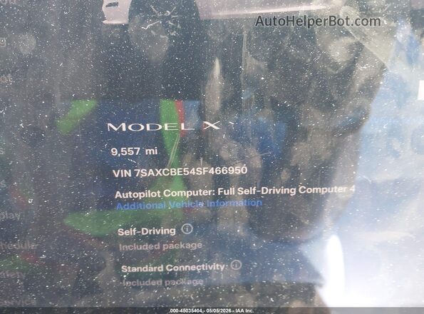 7SAXCBE54SF466950 2025 TESLA MODEL X White Панорамний вид салону 360°