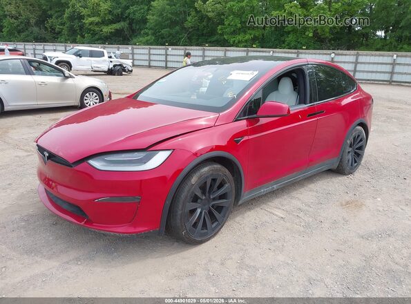 7SAXCBE55NF343159 2022 TESLA MODEL X Red Առջևի ձախ երեք քառորդ տեսարան