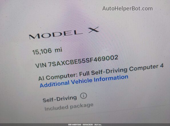 7SAXCBE55SF469002 2025 TESLA MODEL X White 