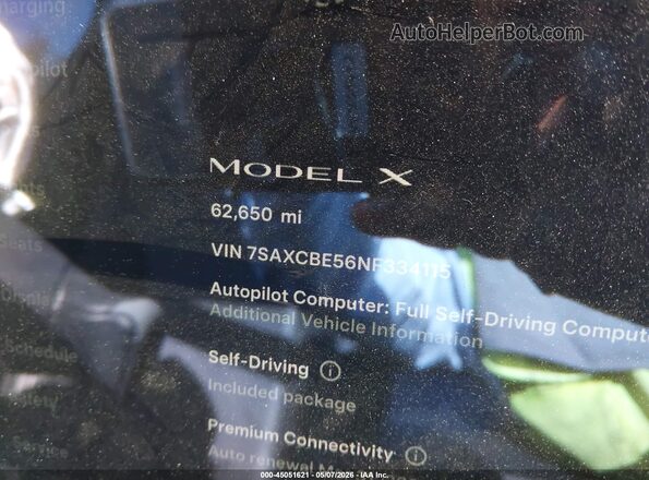 7SAXCBE56NF334115 2022 TESLA MODEL X Gray 