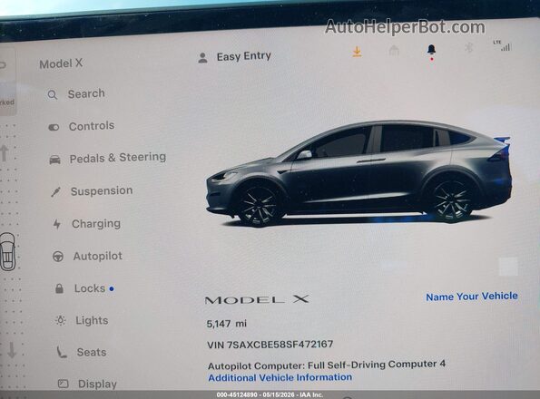7SAXCBE58SF472167 2025 TESLA MODEL X Gray Vista interior de 360 grados