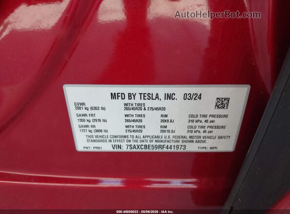 7SAXCBE59RF441973 2024 TESLA MODEL X Красный 