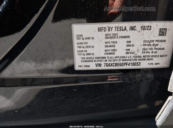 7SAXCBE60PF418653 2023 TESLA MODEL X Black Engine compartment view